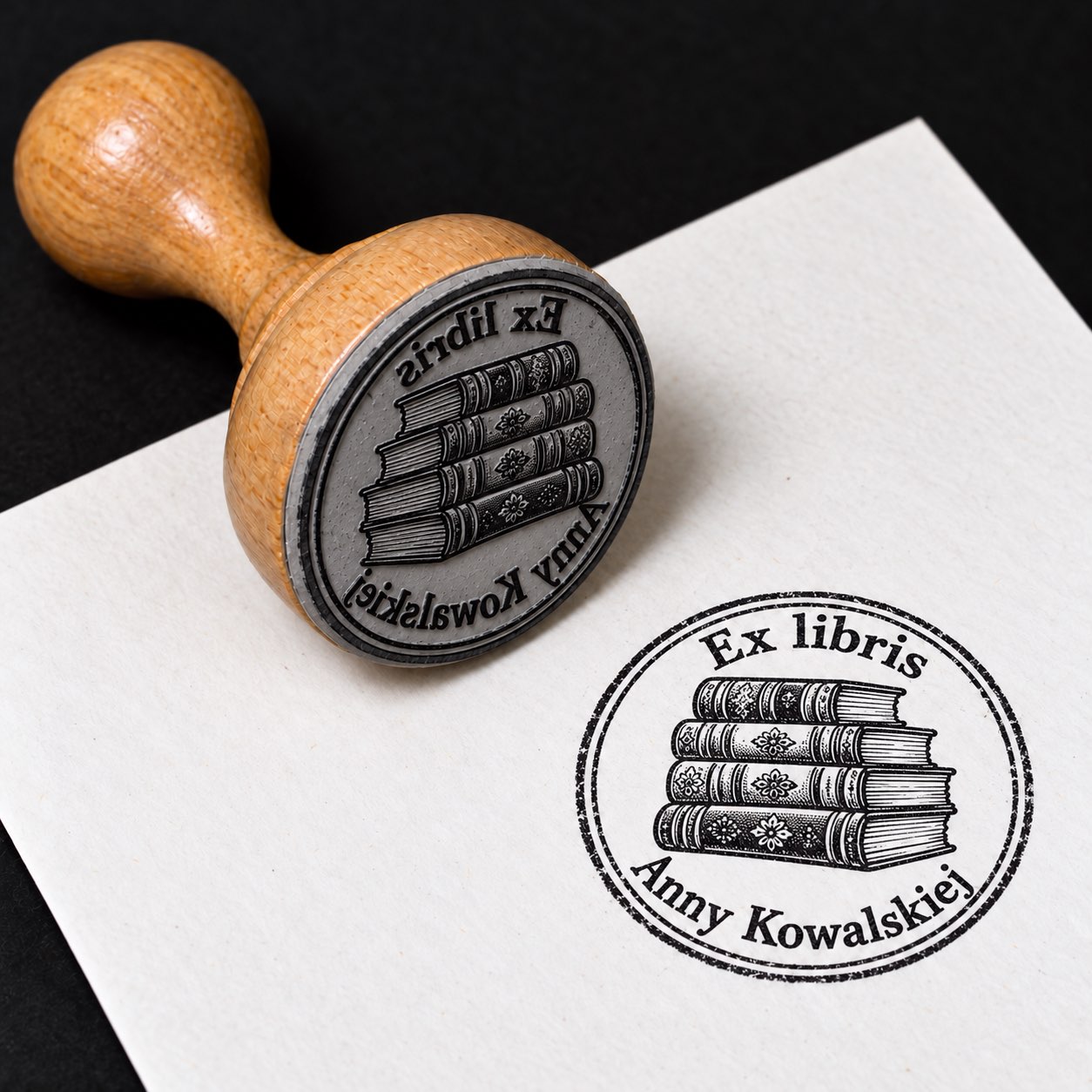 Pieczątka ex libris – Stos książek